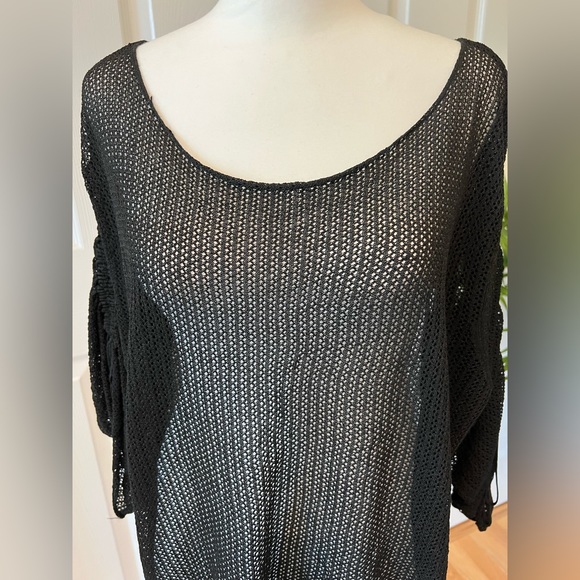 Zara black knit mesh top oversized with cinched sleeves size small - Picture 2 of 8
